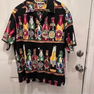 Vintage Hawaiin Type Shirt With Various Beer Bottles